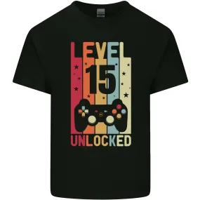 15th Birthday 15 Year Old Level Up Gaming Kids T-Shirt Childrens