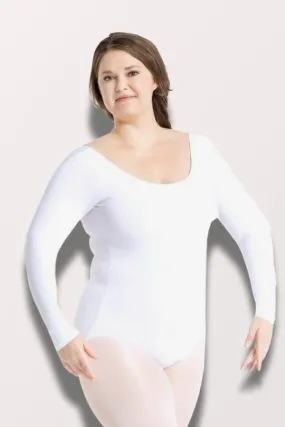 Adult Long Sleeve Cotton Leotard - White