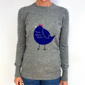 Ash Grey with Chick Motif Cashmere Crew Neck Jumper Medium