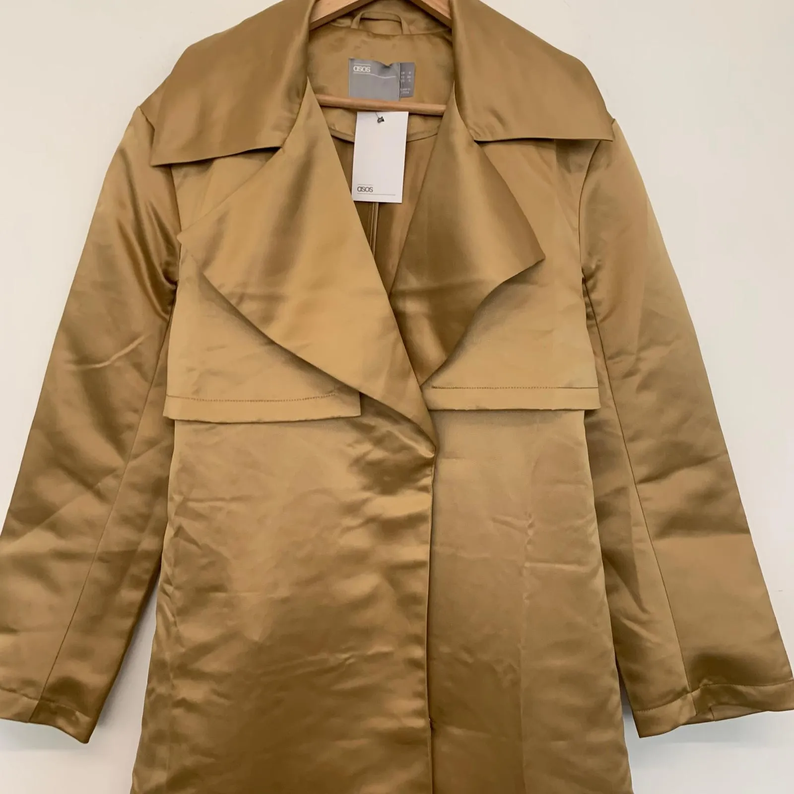 ASOS Gold Ladies Long Sleeve Collared Overcoat Coat Size UK 8 NEW
