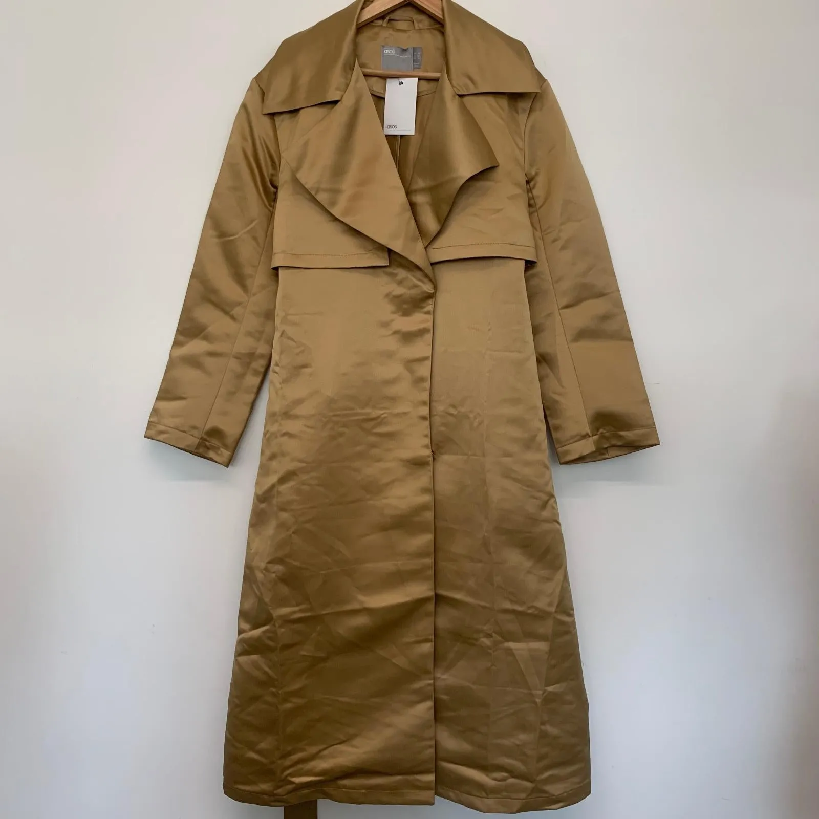 ASOS Gold Ladies Long Sleeve Collared Overcoat Coat Size UK 8 NEW