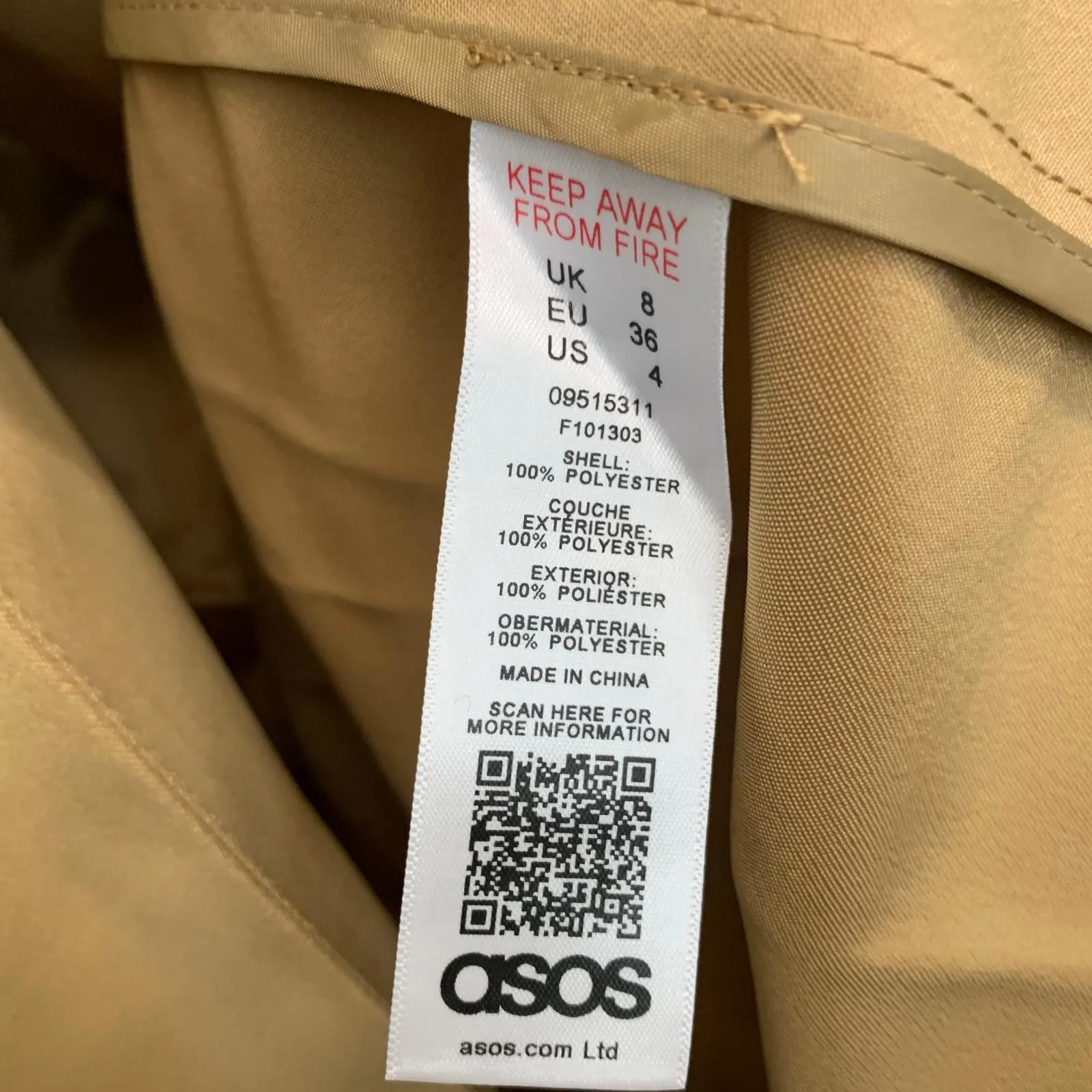 ASOS Gold Ladies Long Sleeve Collared Overcoat Coat Size UK 8 NEW