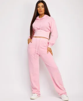 Baby Pink Acid Wash Ribbed High Hem Hoodie & Lined Straight Joggers