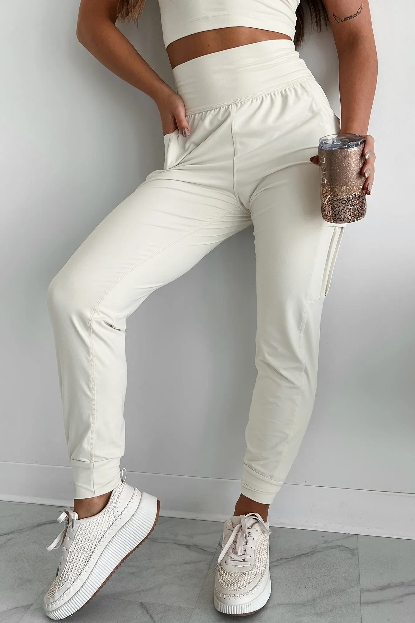 Bestie For The Restie Butter Soft Side Pocket Joggers (White Pearl)