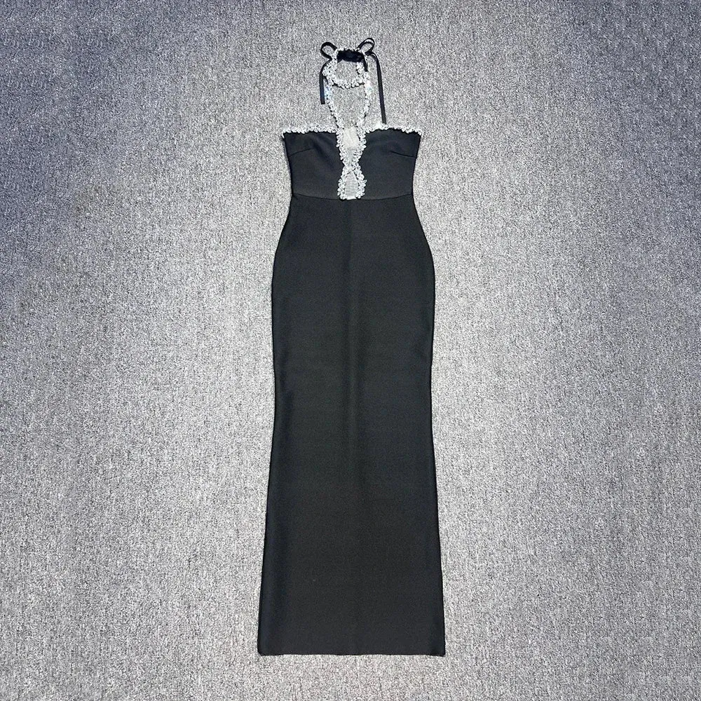 Black Diamond Strapless Maxi Bandage Dress