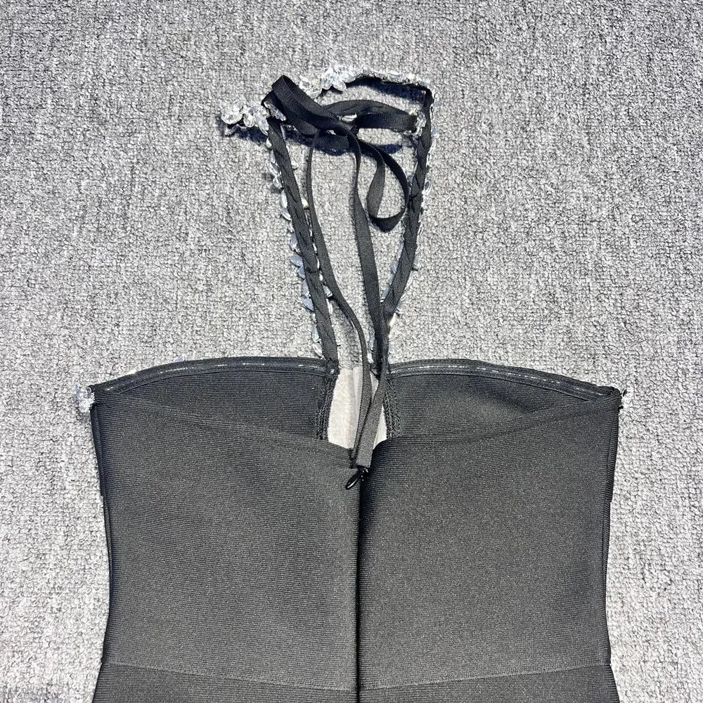 Black Diamond Strapless Maxi Bandage Dress