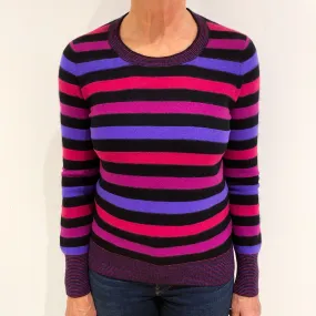Black Pink Purple Stripe Cashmere Crew Neck Jumper Medium