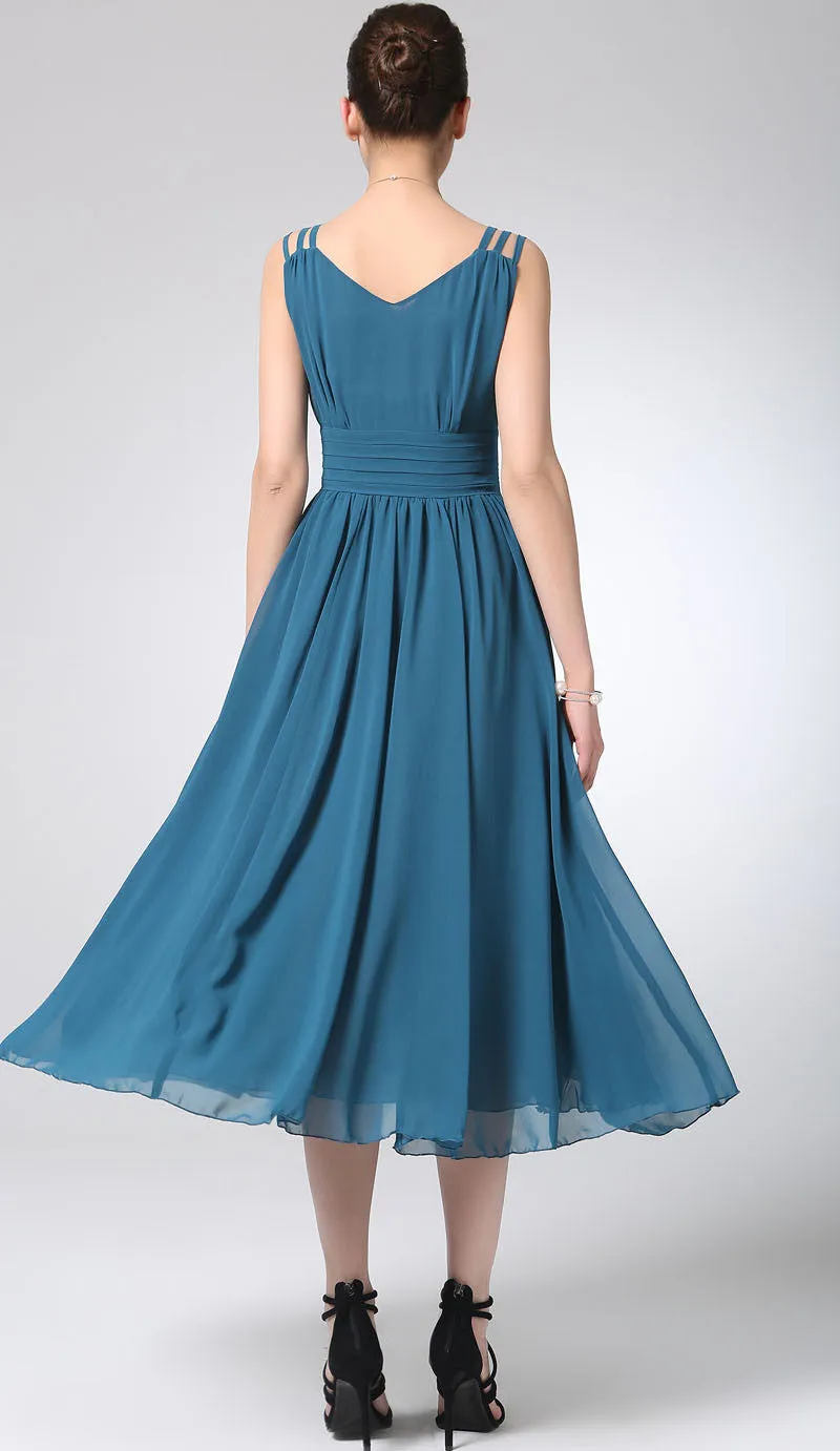 Blue chiffon dress maxi dress women long dress prom dress 1213#