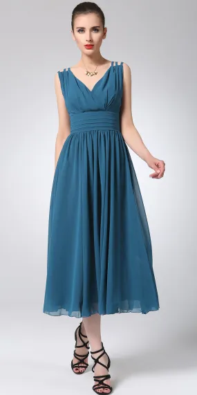 Blue chiffon dress maxi dress women long dress prom dress 1213#