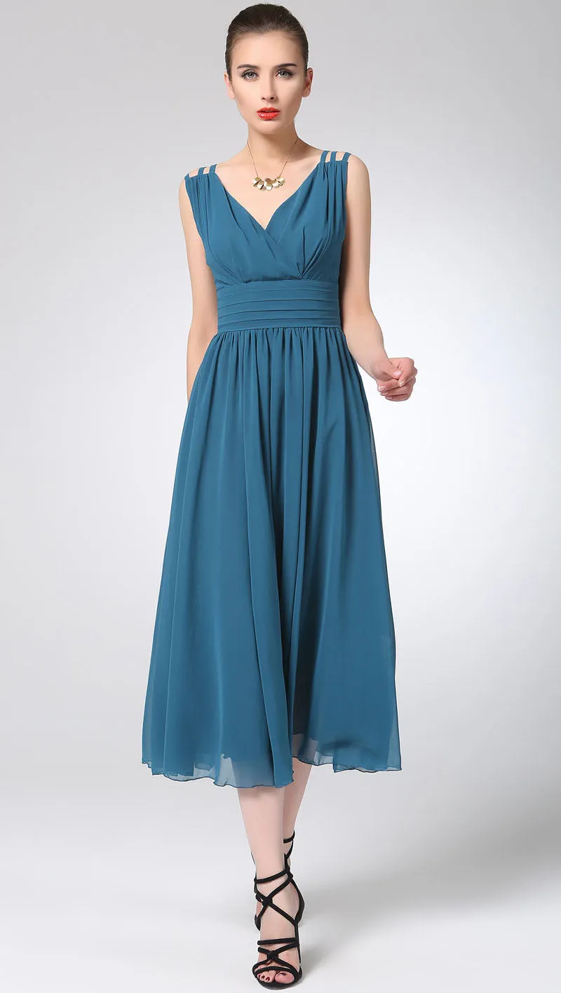 Blue chiffon dress maxi dress women long dress prom dress 1213#