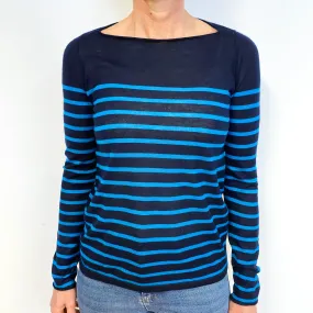 Blue Striped Cashmere Crew Neck Jumper