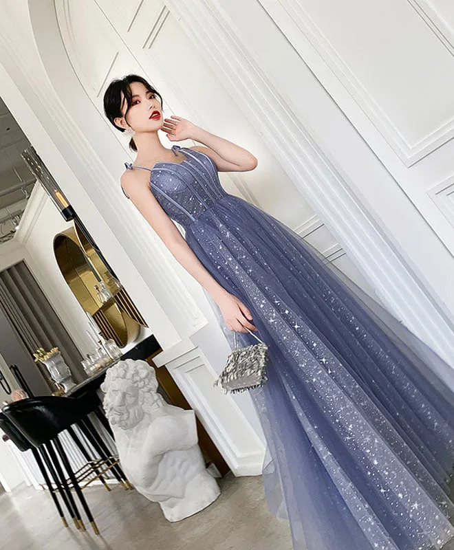 Blue Tulle Long Prom Dress, Blue Tulle Formal Dress
