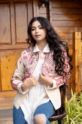 Bohemian Full Sleeves Cotton Coat [Off White]