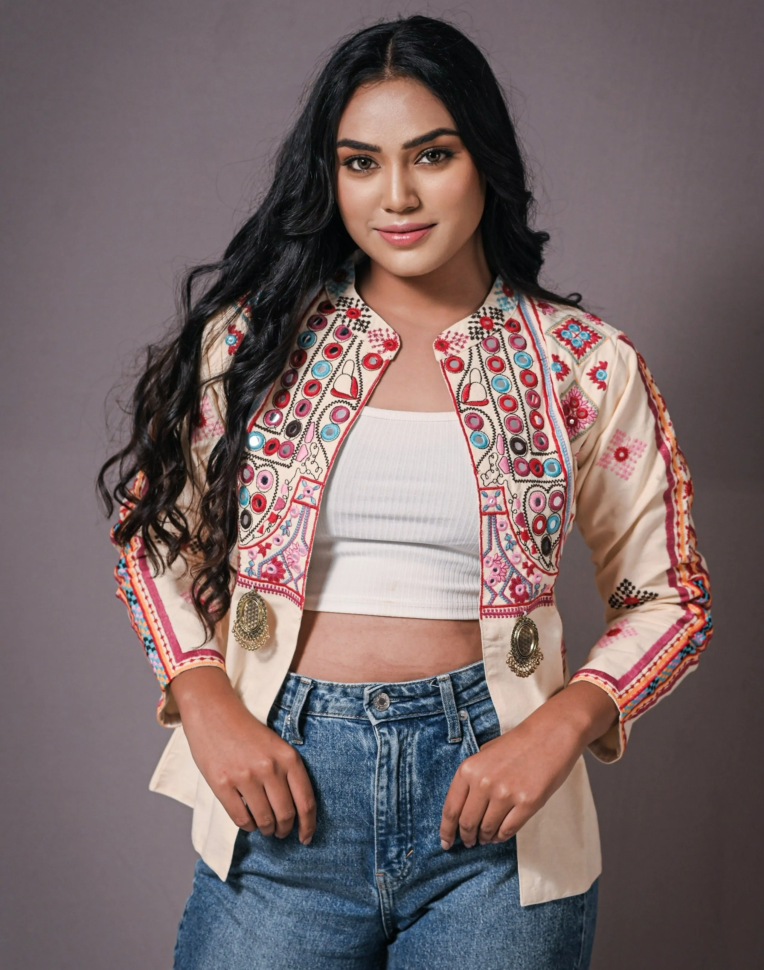Bohemian Full Sleeves Cotton Coat [Off White]