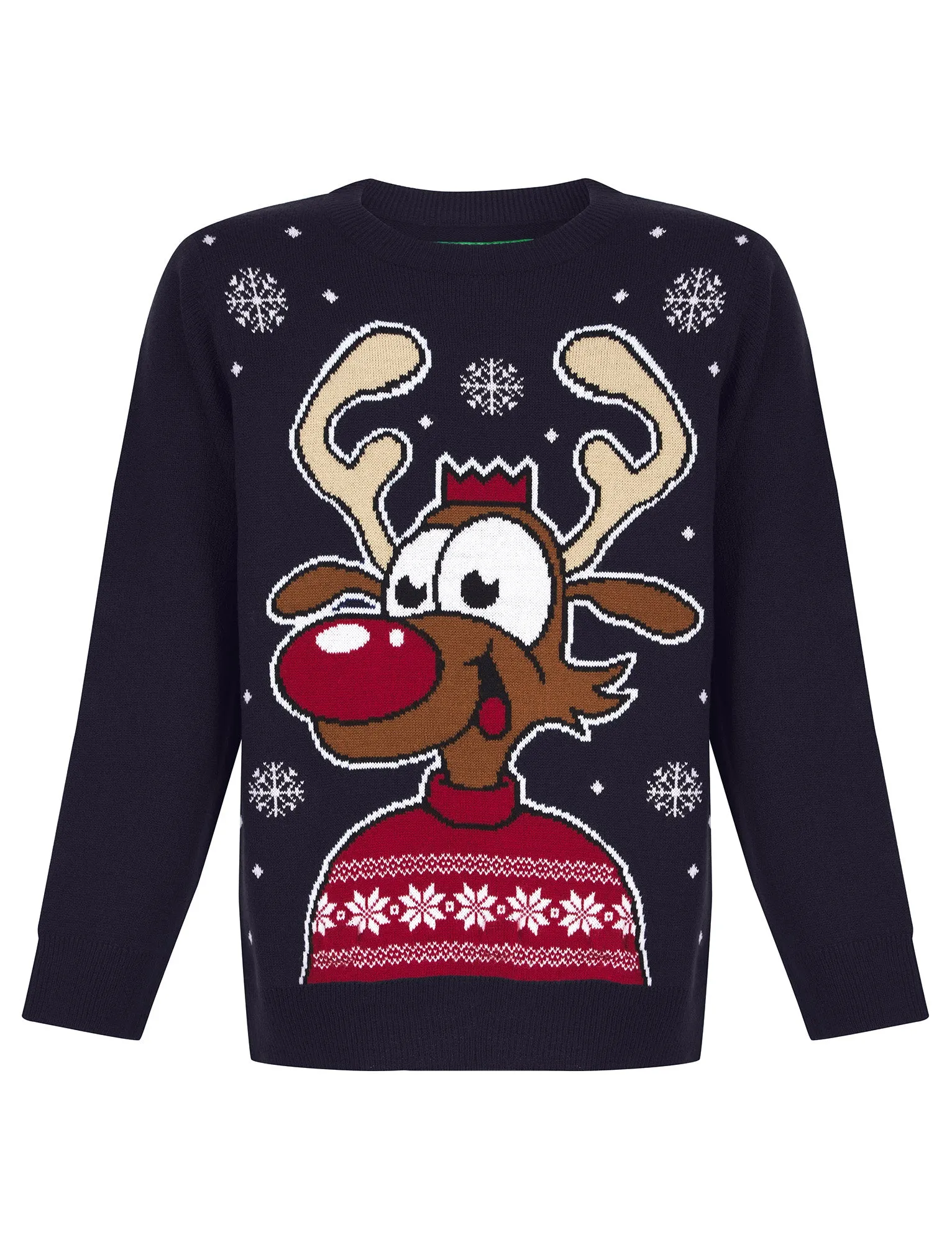 Boy's Happy Deer LED Light Up Novelty Christmas Jumper in Ink - Merry Christmas Kids (4-12yrs)