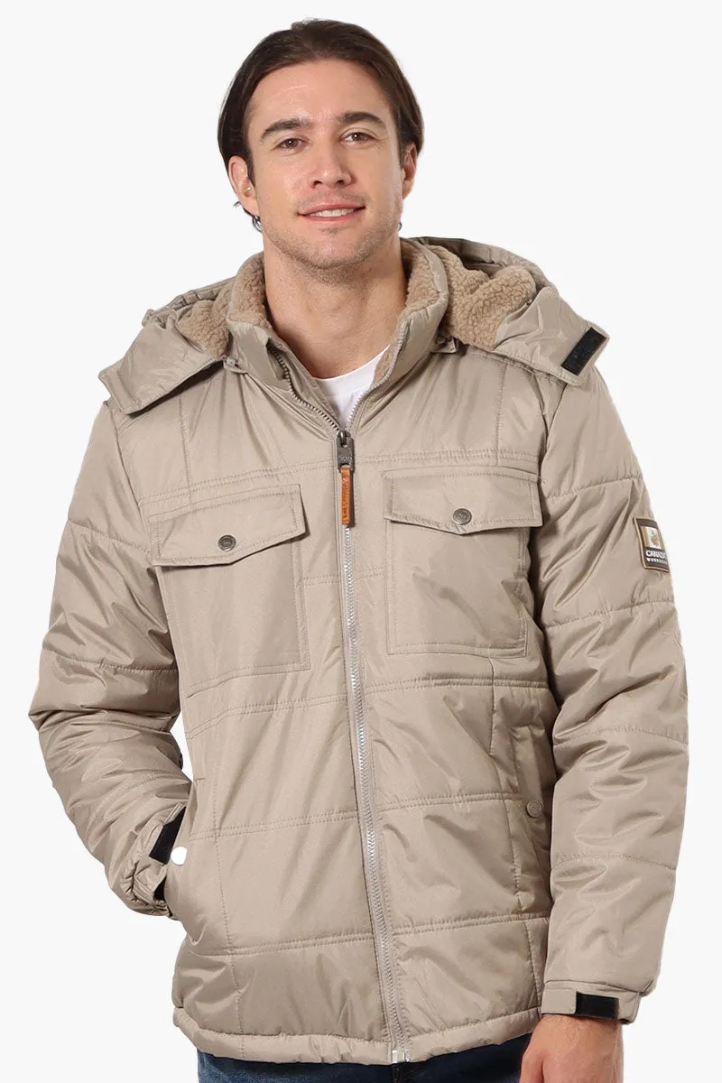 Canada Work Gear 4 Pocket Sherpa Lined Hood Bomber Jacket - Beige