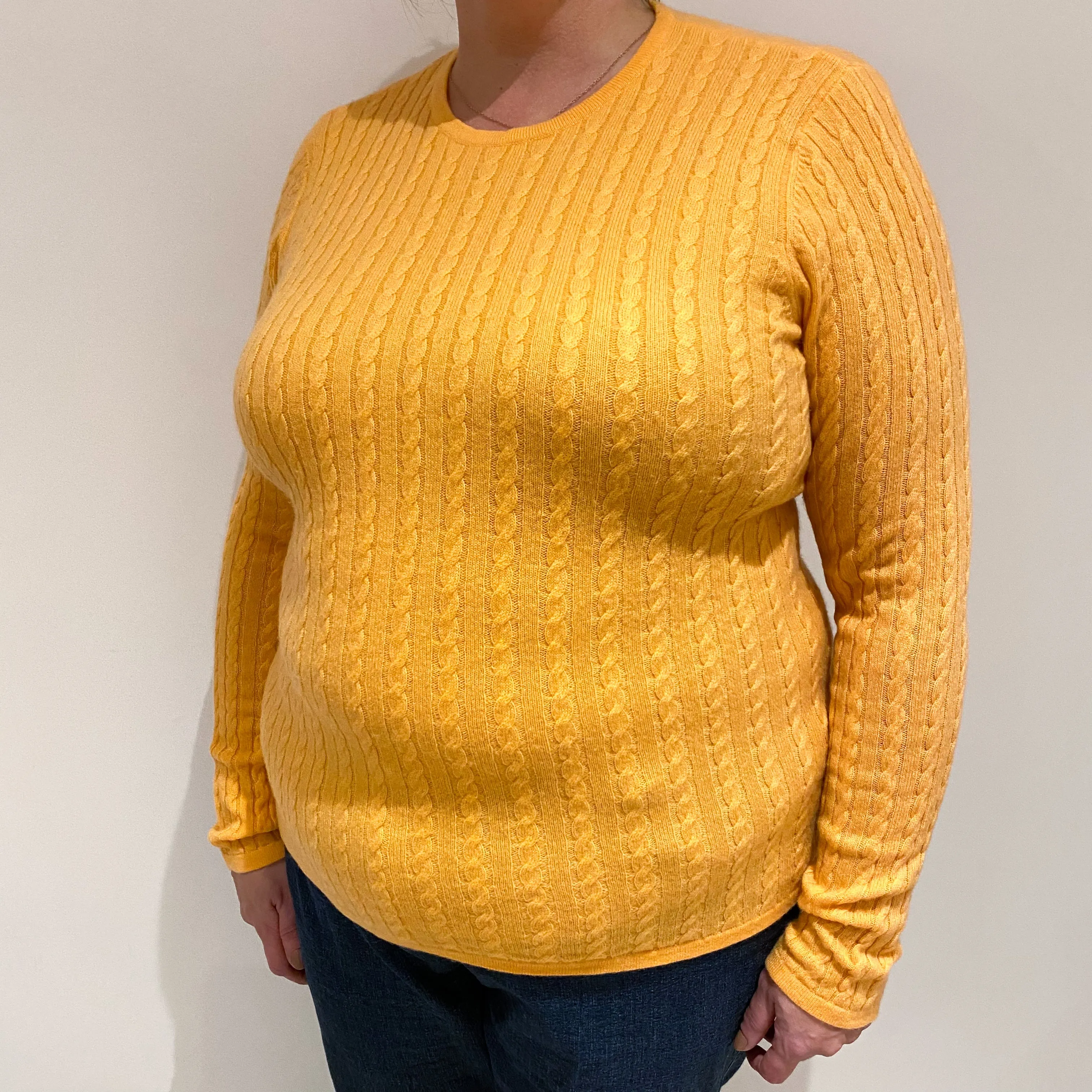 Cantaloupe Orange Cable Cashmere Crew Neck Jumper Extra Large