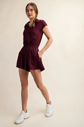 Cassis Butter Short Sleeve Quarter Zip Romper