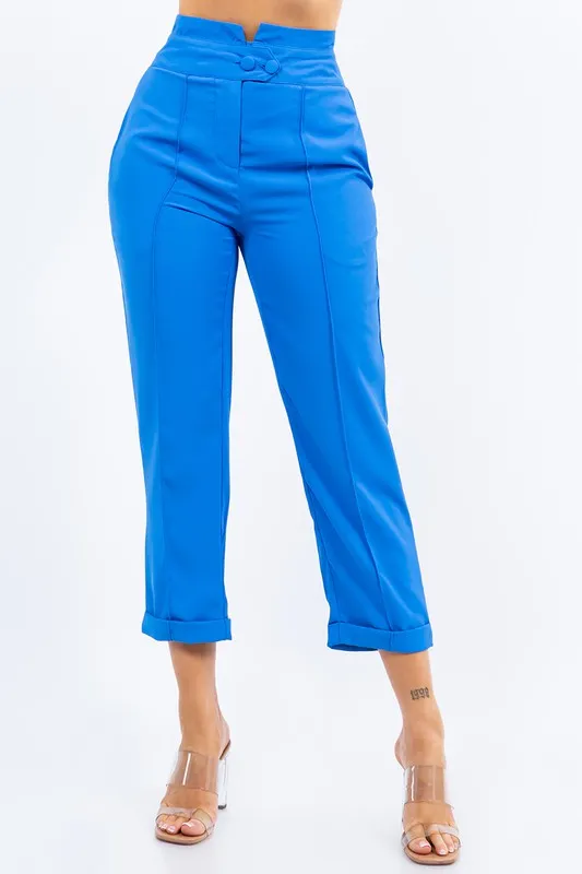 Casual Solid High Waist Capri Pants