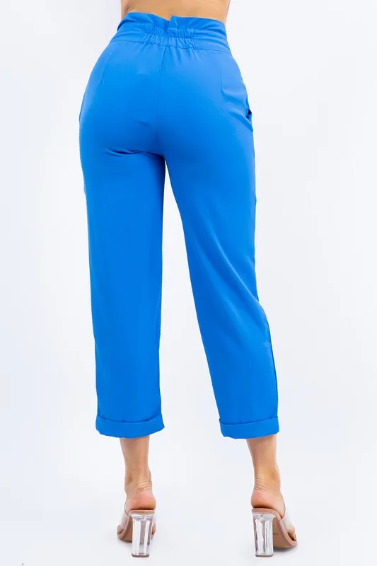 Casual Solid High Waist Capri Pants