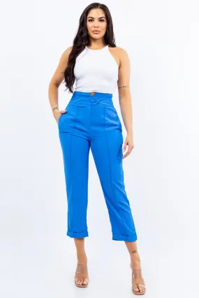 Casual Solid High Waist Capri Pants