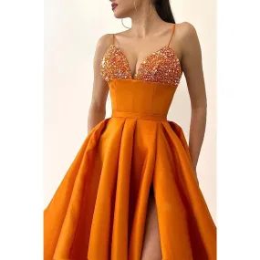 Chic & Modern A-line V-neck Beaded Straps Waist Long Prom Evening Dress