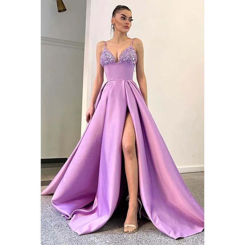 Chic & Modern A-line V-neck Beaded Straps Waist Long Prom Evening Dress