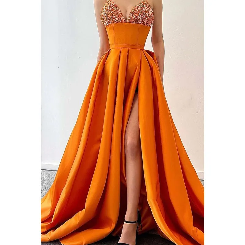 Chic & Modern A-line V-neck Beaded Straps Waist Long Prom Evening Dress