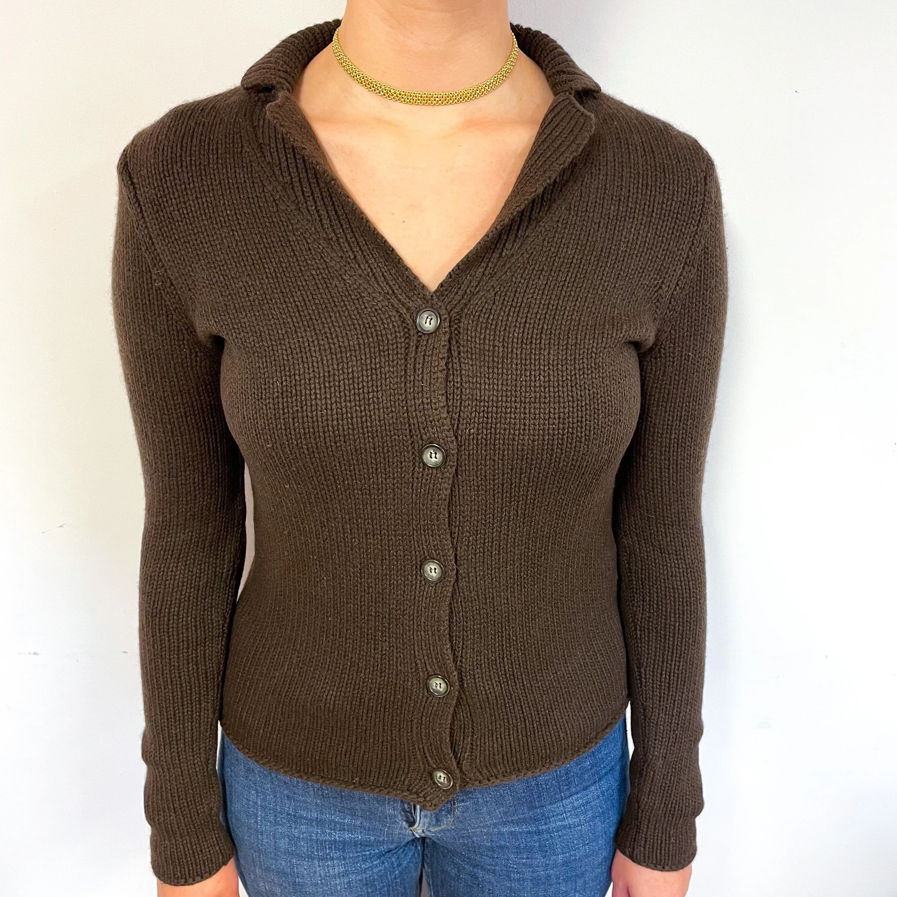 Chocolate Brown Chunky Cashmere Collared Jacket Small