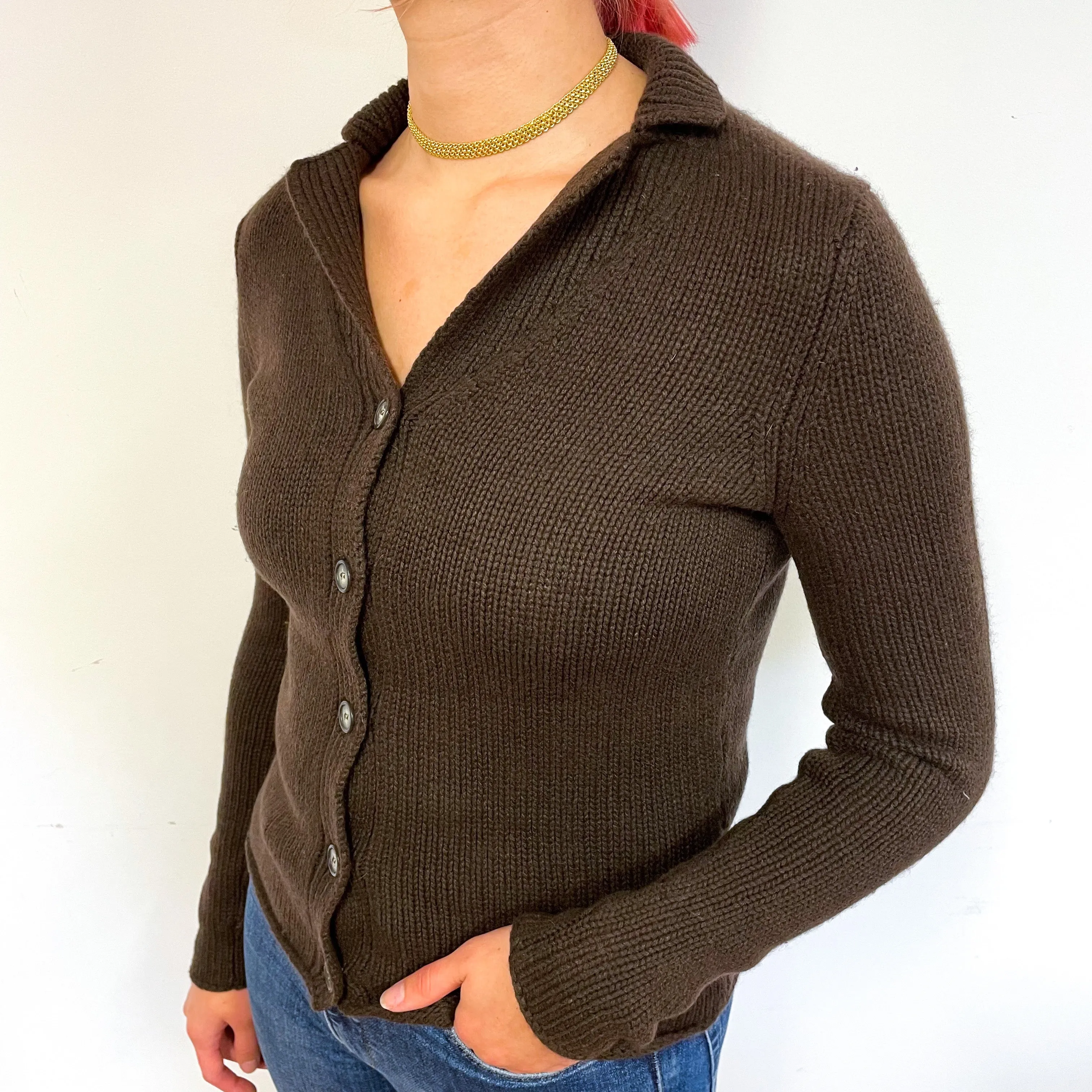 Chocolate Brown Chunky Cashmere Collared Jacket Small