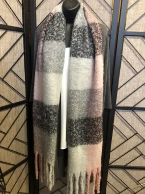 Color Block Fringe Scarf Pink/Grey/Black Mix