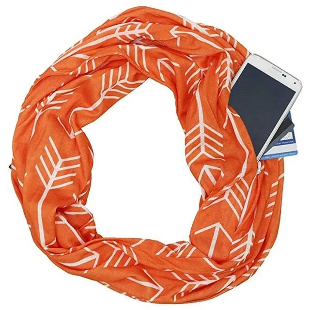 Convertible Infinity Scarf with Pocket Pattern Infinity Scarf with Zipper Pocket All-match Fashion Women Scarves,CI005