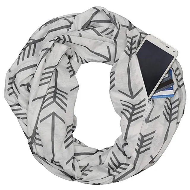 Convertible Infinity Scarf with Pocket Pattern Infinity Scarf with Zipper Pocket All-match Fashion Women Scarves,CI005