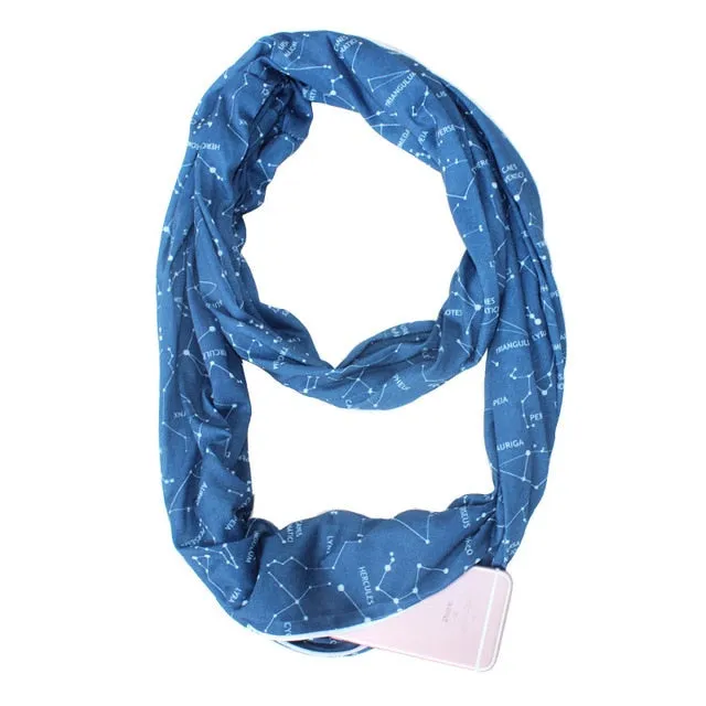 Convertible Infinity Scarf with Pocket Pattern Infinity Scarf with Zipper Pocket All-match Fashion Women Scarves,CI005
