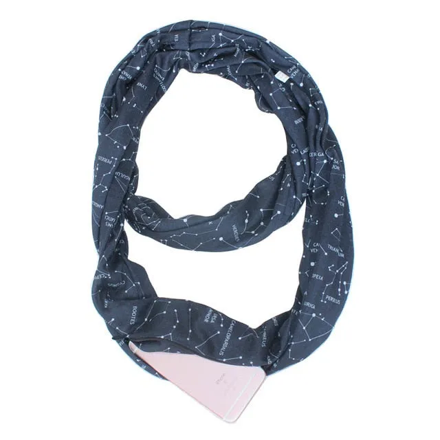 Convertible Infinity Scarf with Pocket Pattern Infinity Scarf with Zipper Pocket All-match Fashion Women Scarves,CI005