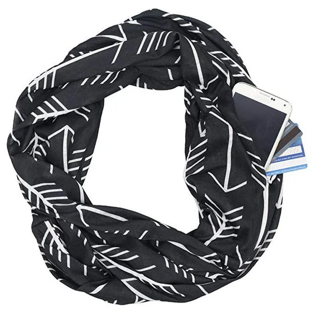 Convertible Infinity Scarf with Pocket Pattern Infinity Scarf with Zipper Pocket All-match Fashion Women Scarves,CI005