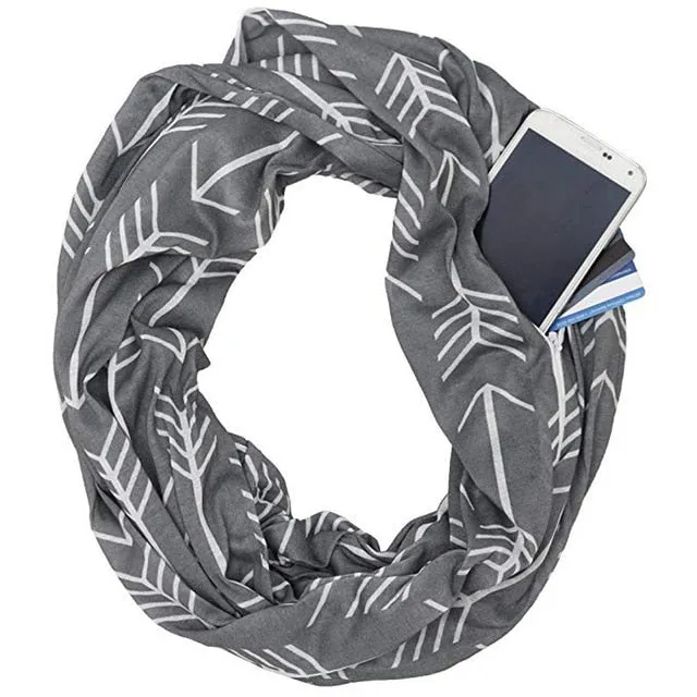 Convertible Infinity Scarf with Pocket Pattern Infinity Scarf with Zipper Pocket All-match Fashion Women Scarves,CI005