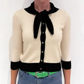 Cream and Black Cashmere Neck Tie Cardigan Small