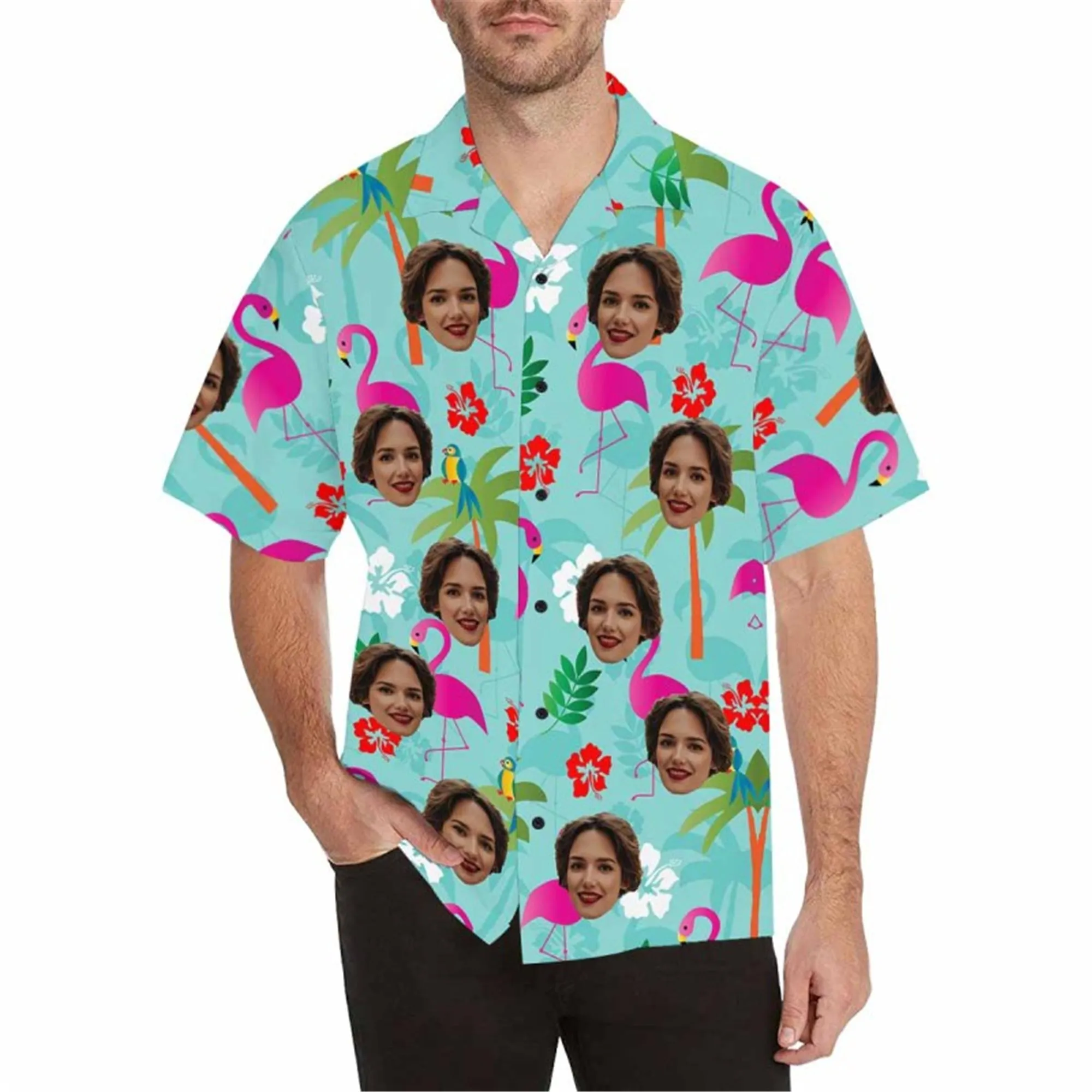 Custom Boho Hawaiian Shirt with Face for Men Personalized Photo Beach Retro Shirt Golf Aloha Shirt