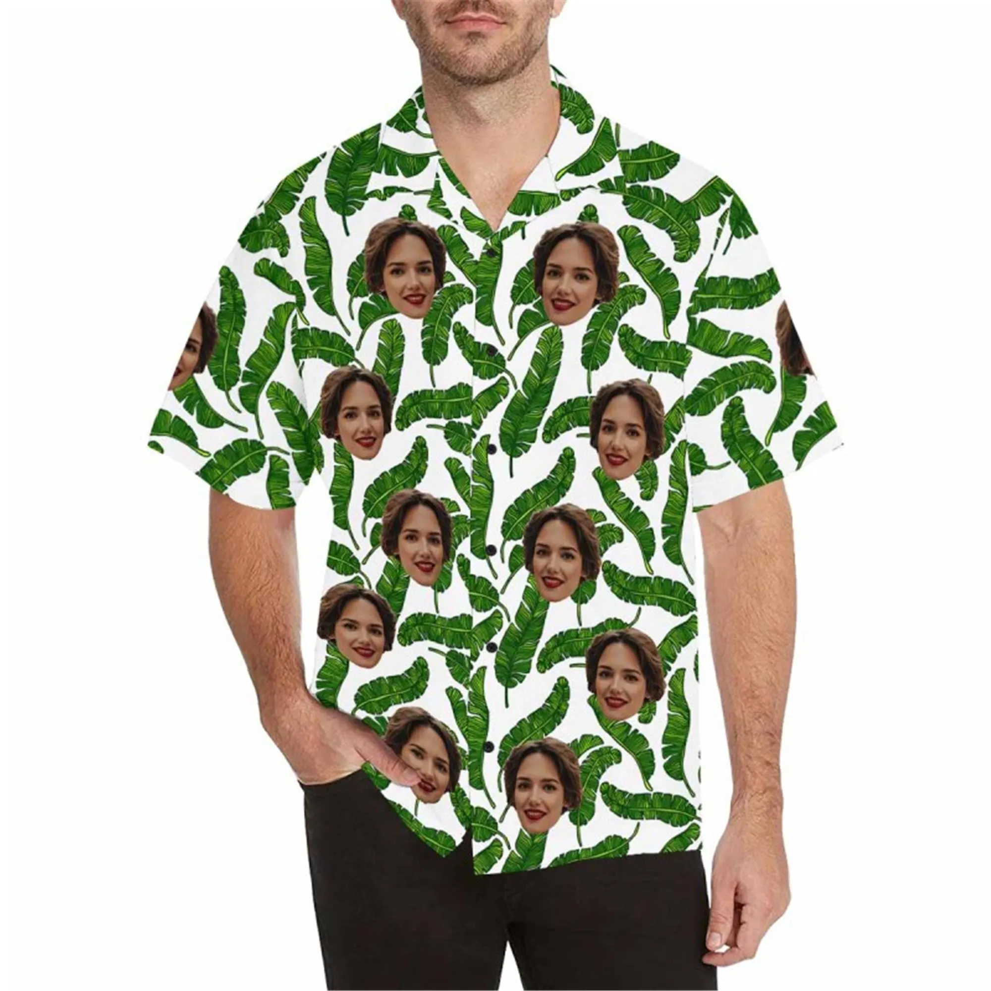 Custom Boho Hawaiian Shirt with Face for Men Personalized Photo Beach Retro Shirt Golf Aloha Shirt