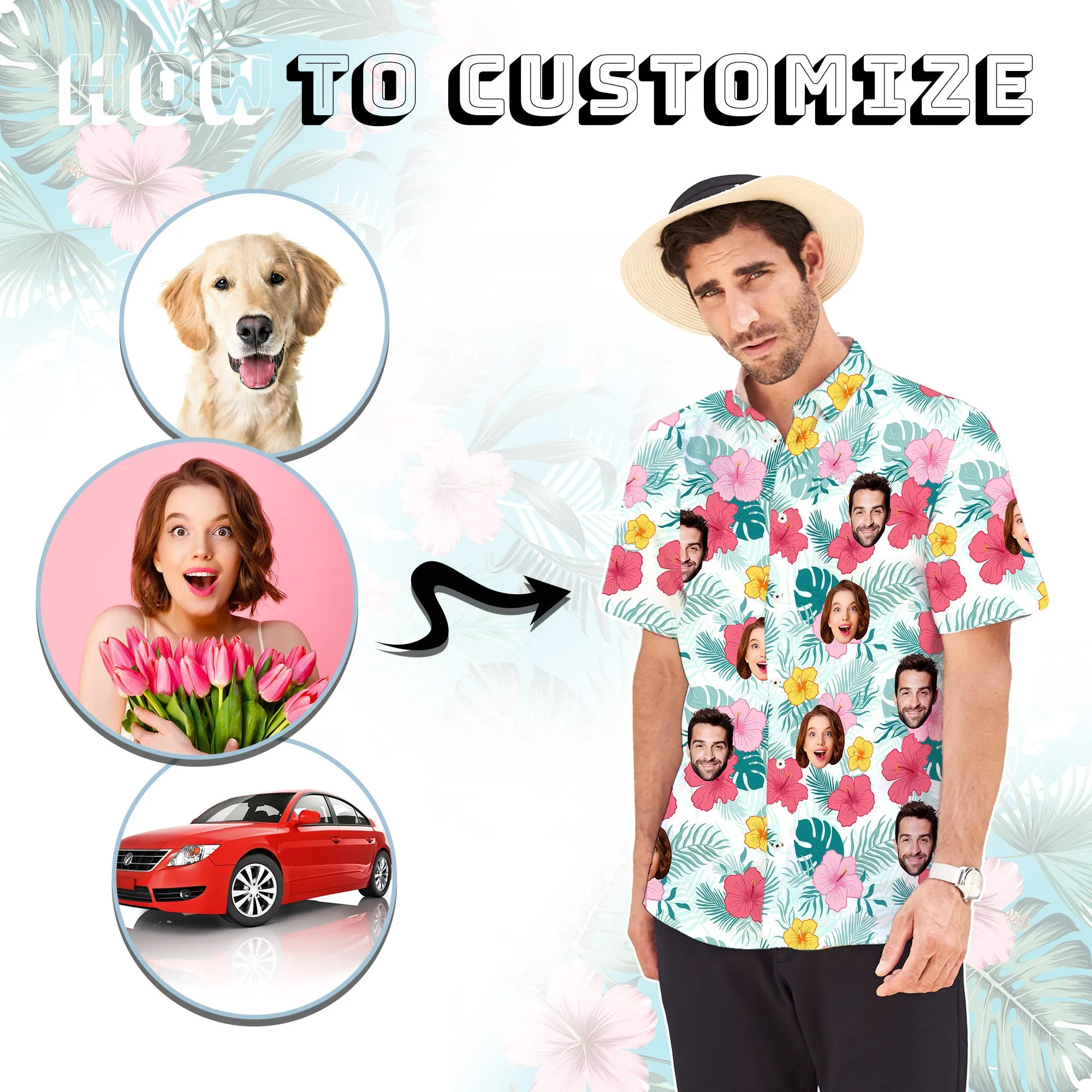 Custom Boho Hawaiian Shirt with Face for Men Personalized Photo Beach Retro Shirt Golf Aloha Shirt