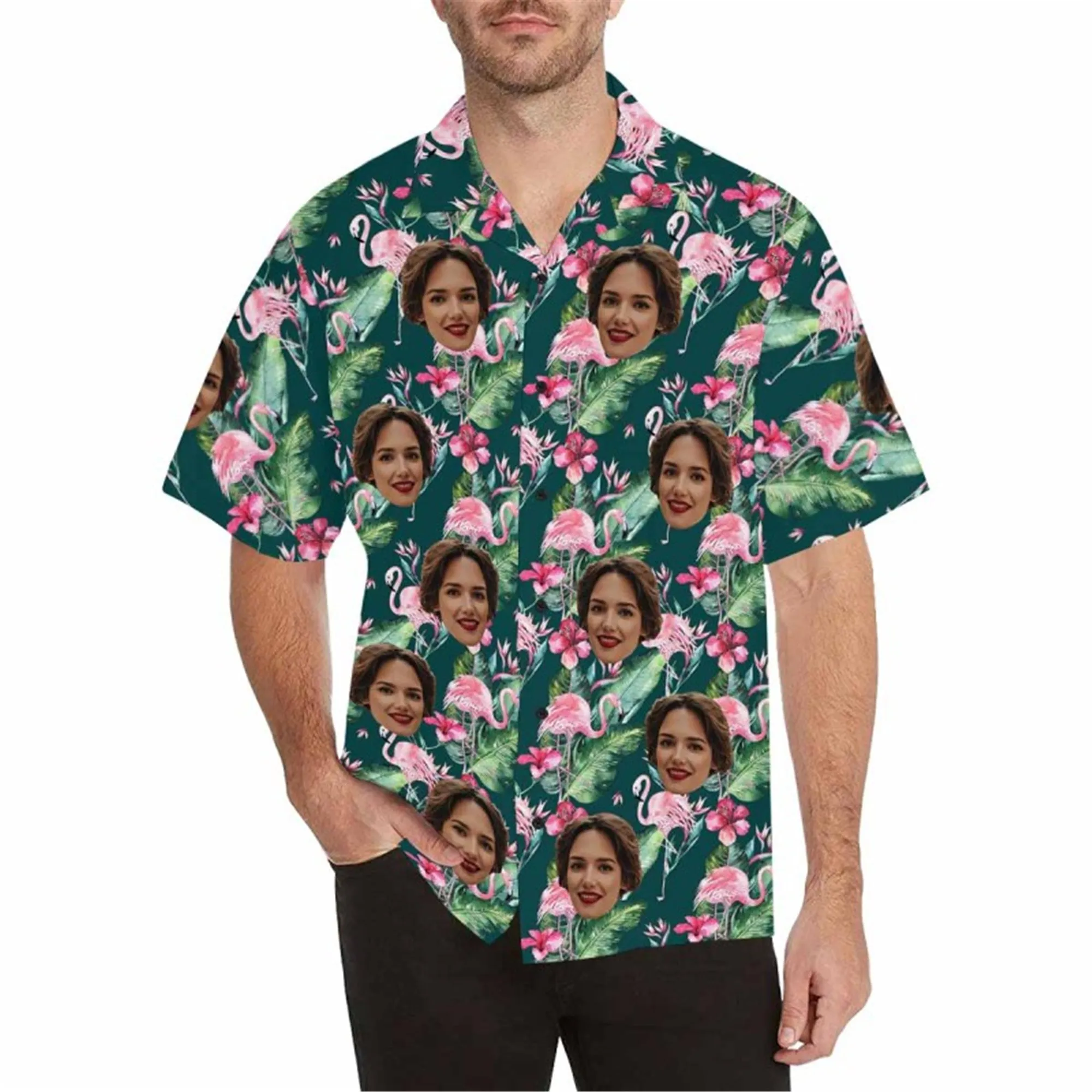 Custom Boho Hawaiian Shirt with Face for Men Personalized Photo Beach Retro Shirt Golf Aloha Shirt