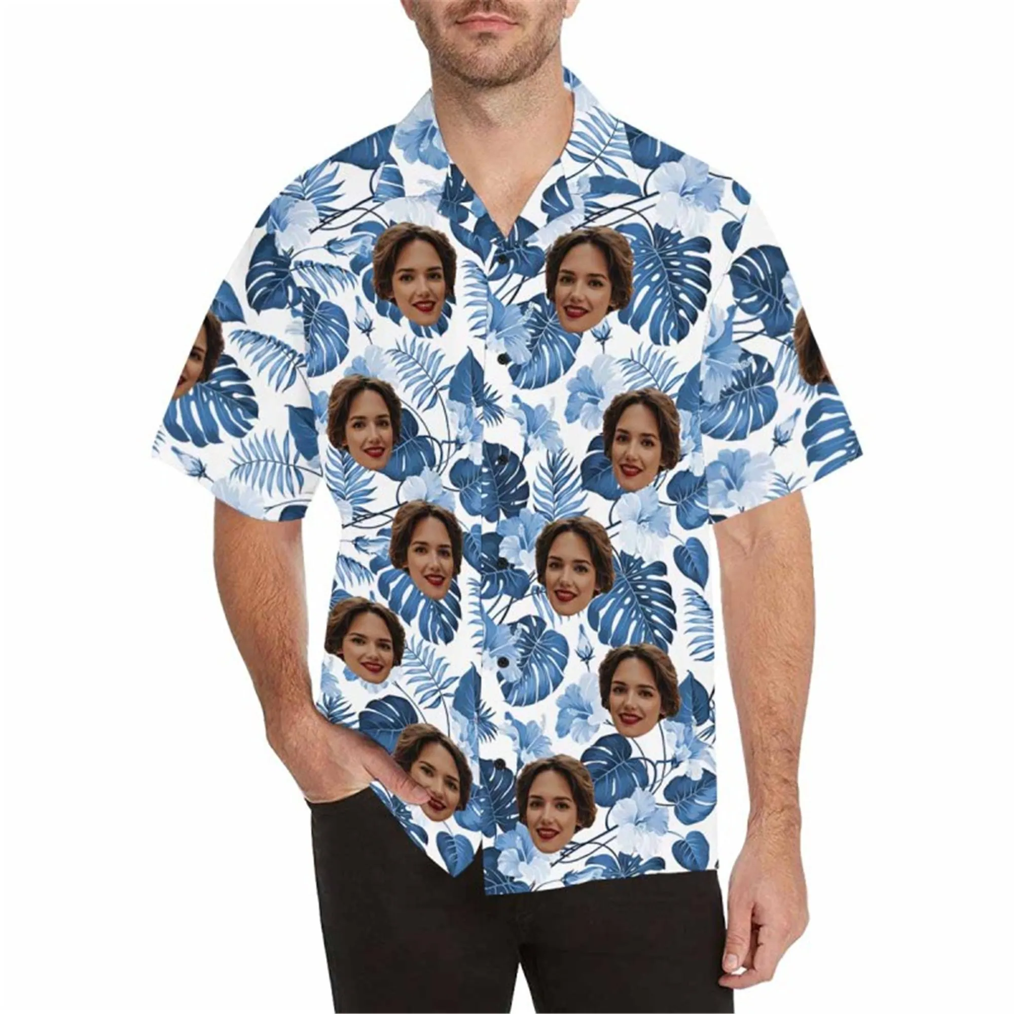 Custom Boho Hawaiian Shirt with Face for Men Personalized Photo Beach Retro Shirt Golf Aloha Shirt