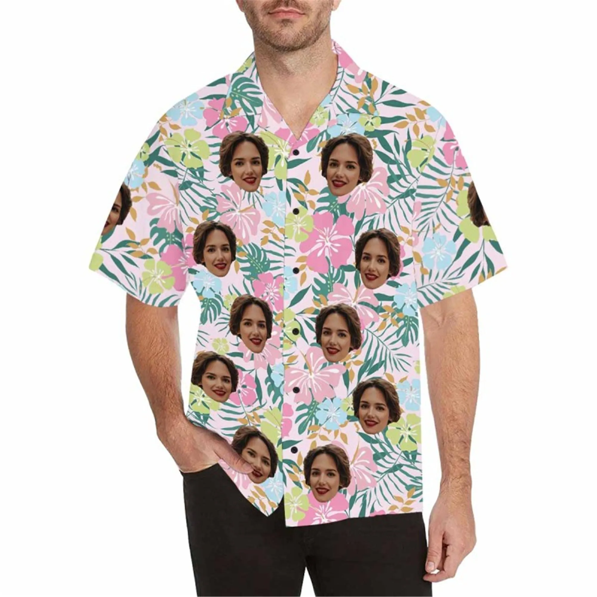 Custom Boho Hawaiian Shirt with Face for Men Personalized Photo Beach Retro Shirt Golf Aloha Shirt