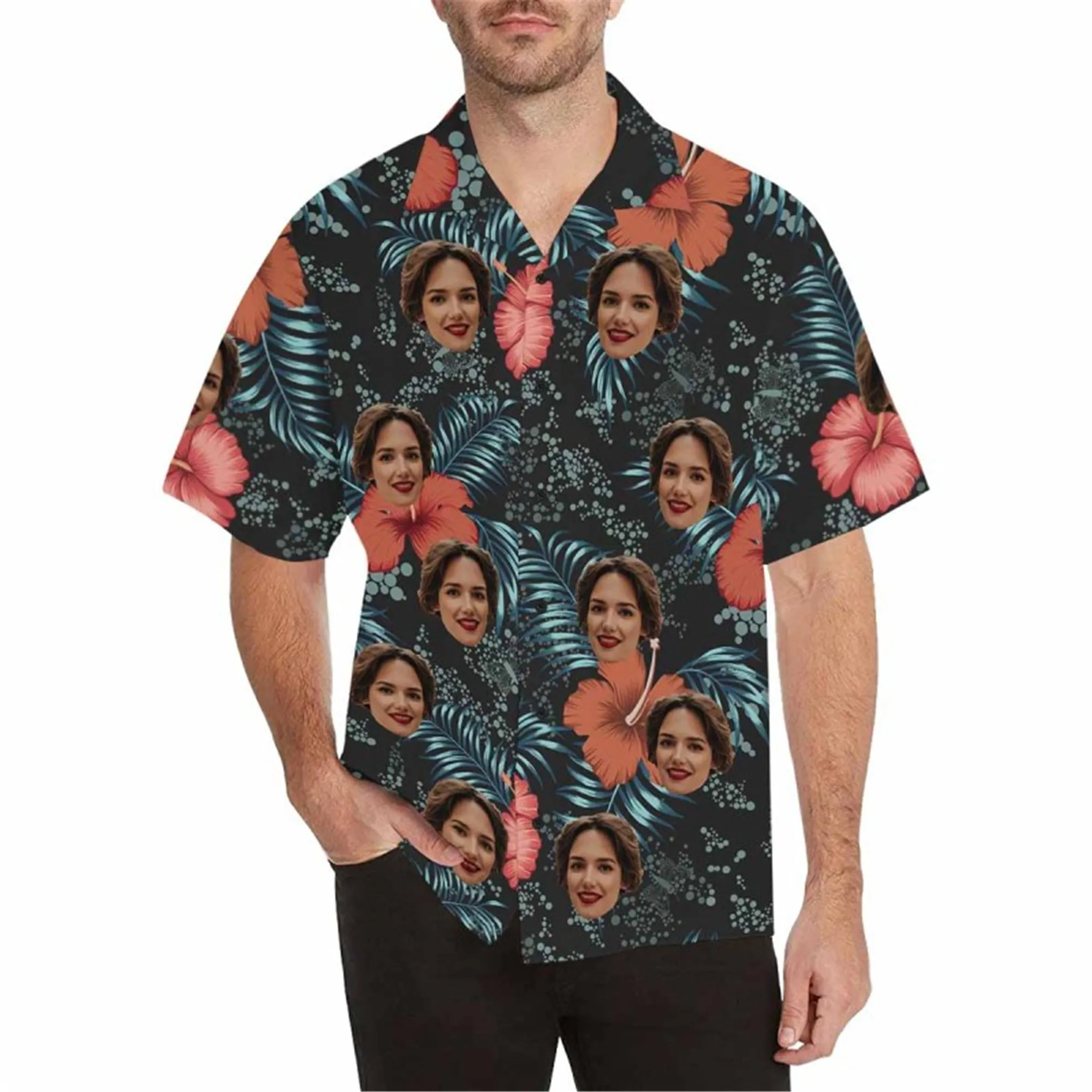 Custom Boho Hawaiian Shirt with Face for Men Personalized Photo Beach Retro Shirt Golf Aloha Shirt