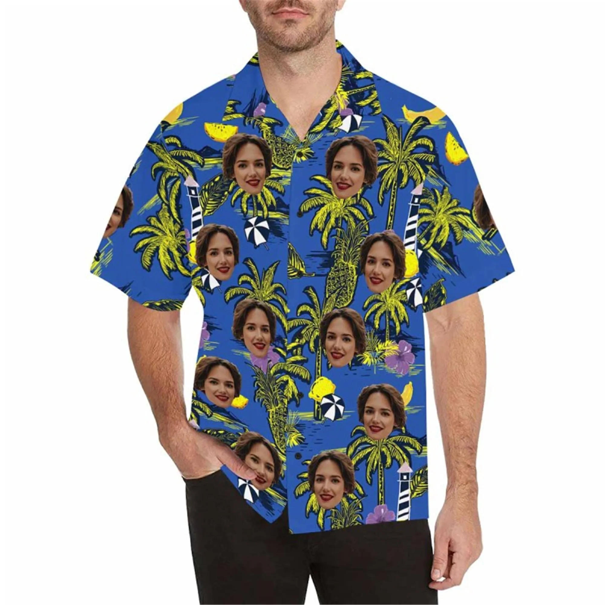 Custom Boho Hawaiian Shirt with Face for Men Personalized Photo Beach Retro Shirt Golf Aloha Shirt
