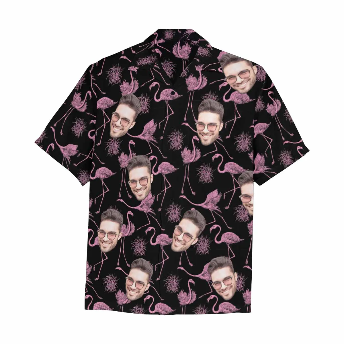 Custom Face Hawaiian Shirt For Men With Flamingo Floral Print Personalized Family Photos On Aloha Shirts Funny Gift