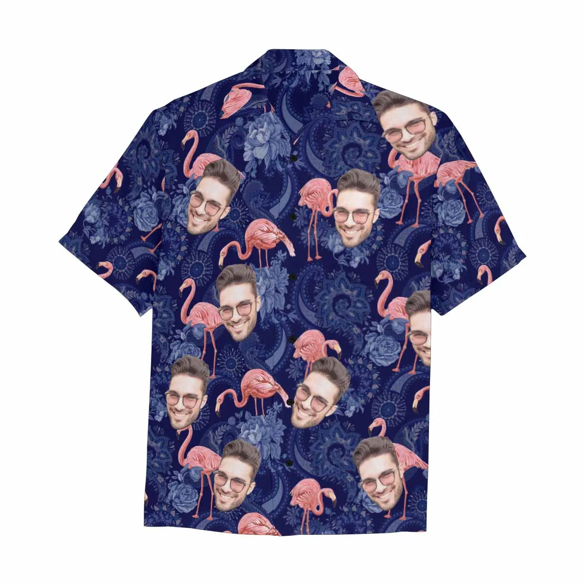 Custom Face Hawaiian Shirt For Men With Flamingo Floral Print Personalized Family Photos On Aloha Shirts Funny Gift