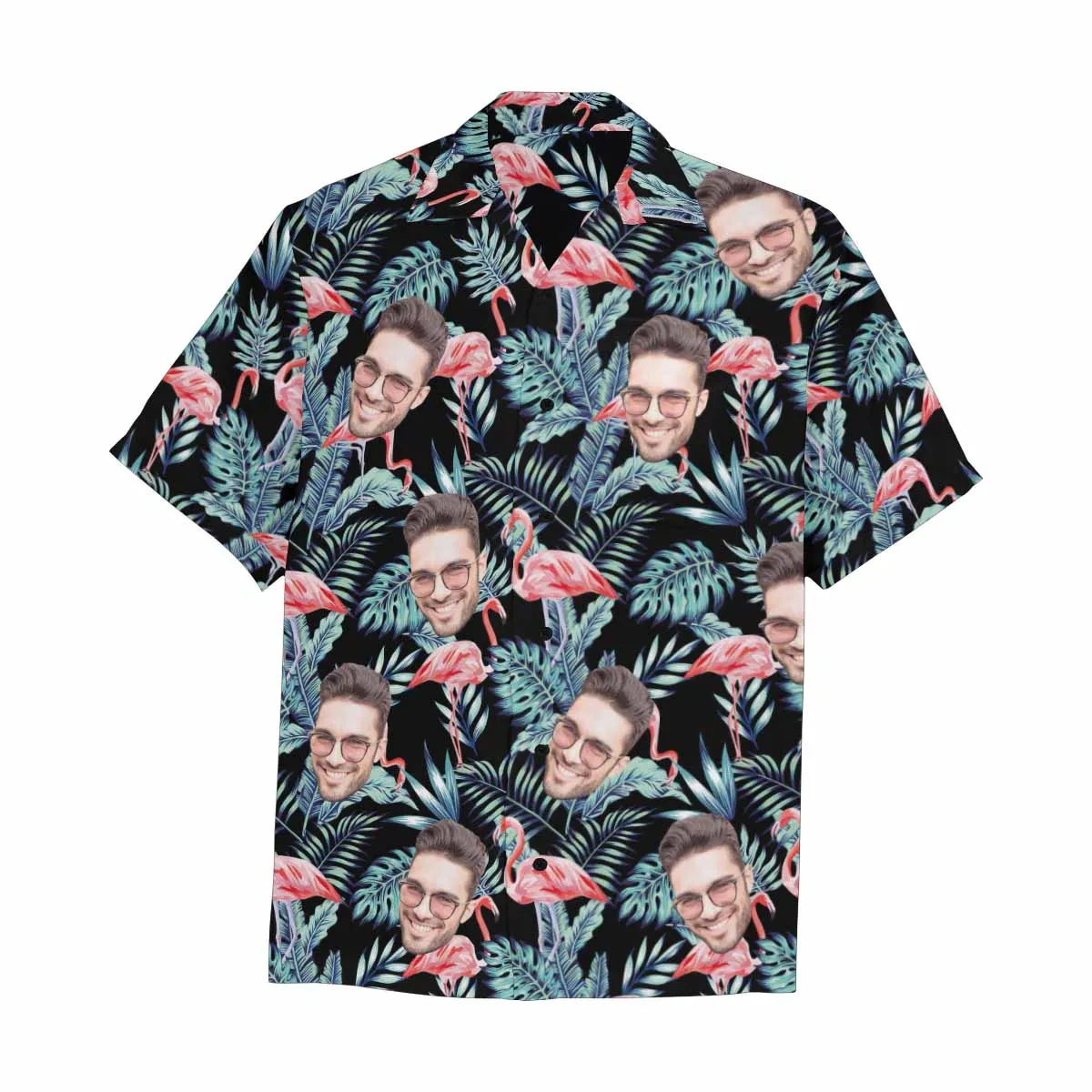 Custom Face Hawaiian Shirt For Men With Flamingo Floral Print Personalized Family Photos On Aloha Shirts Funny Gift
