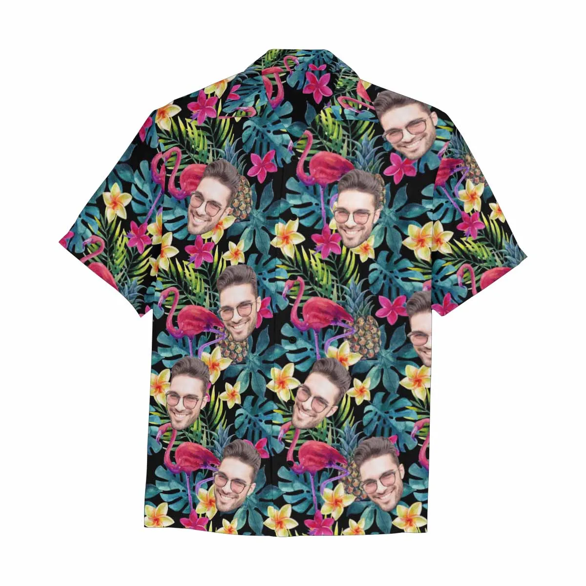 Custom Face Hawaiian Shirt For Men With Flamingo Floral Print Personalized Family Photos On Aloha Shirts Funny Gift